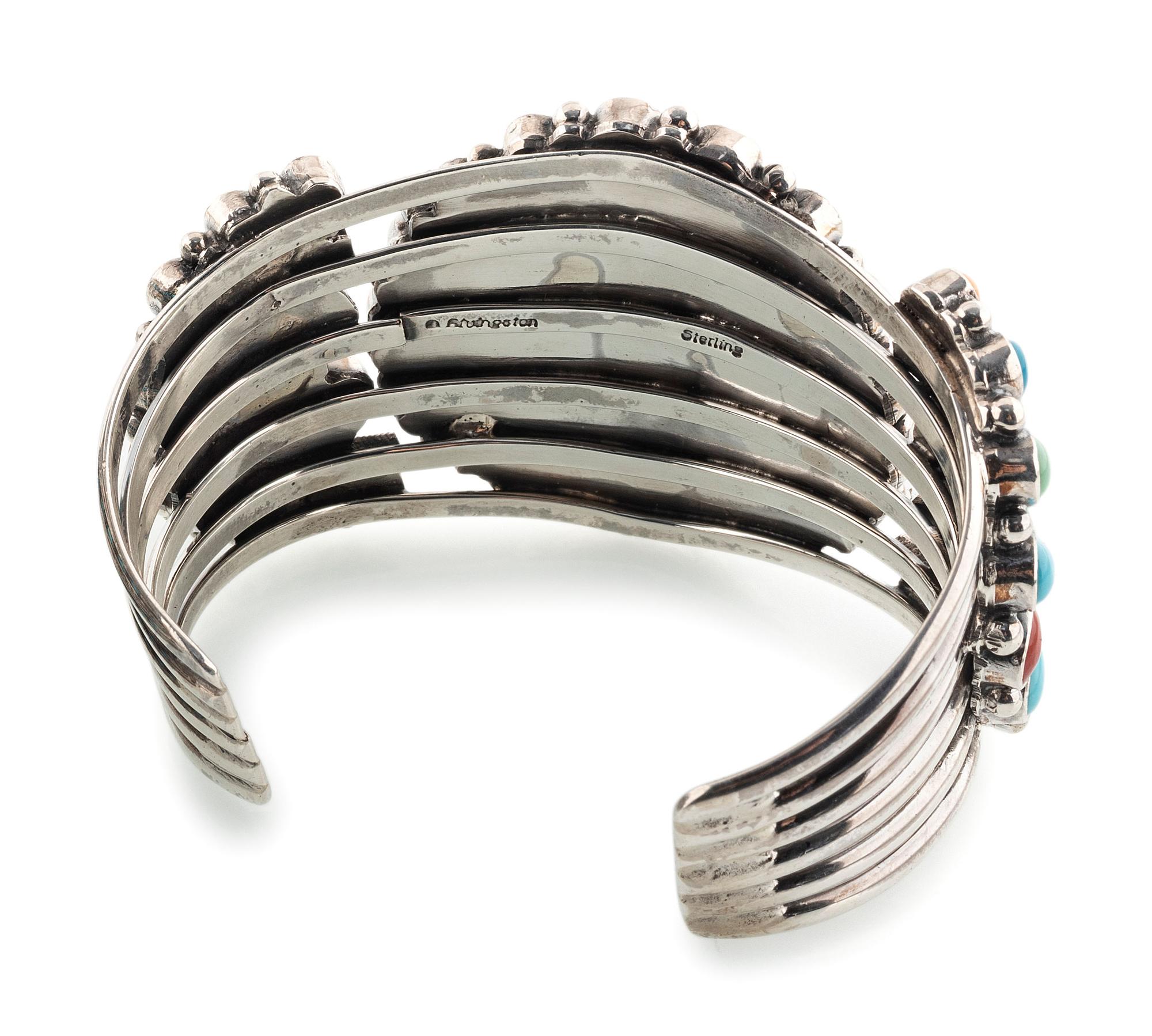 Navajo Sterling Silver and Colorful Cluster Cuff Bracelet