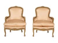 A Pair of Louis XV Style Carved and Painted Bergères — 19th/20th Century