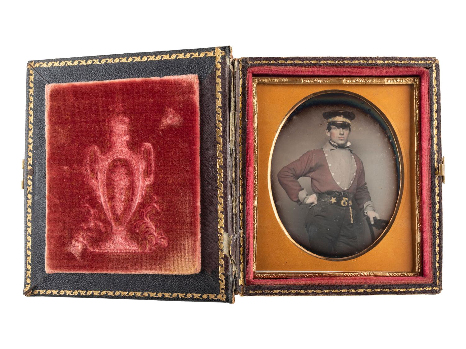[EARLY PHOTOGRAPHY] -- [FIREFIGHTING]. Sixth plate daguerreotype of identified New York firefighter, Frederick W. Denecke. [New York?]: [1850s].