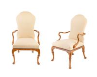 A Pair of Queen Anne Style Upholstered Walnut Armchairs — 20TH CENTURY