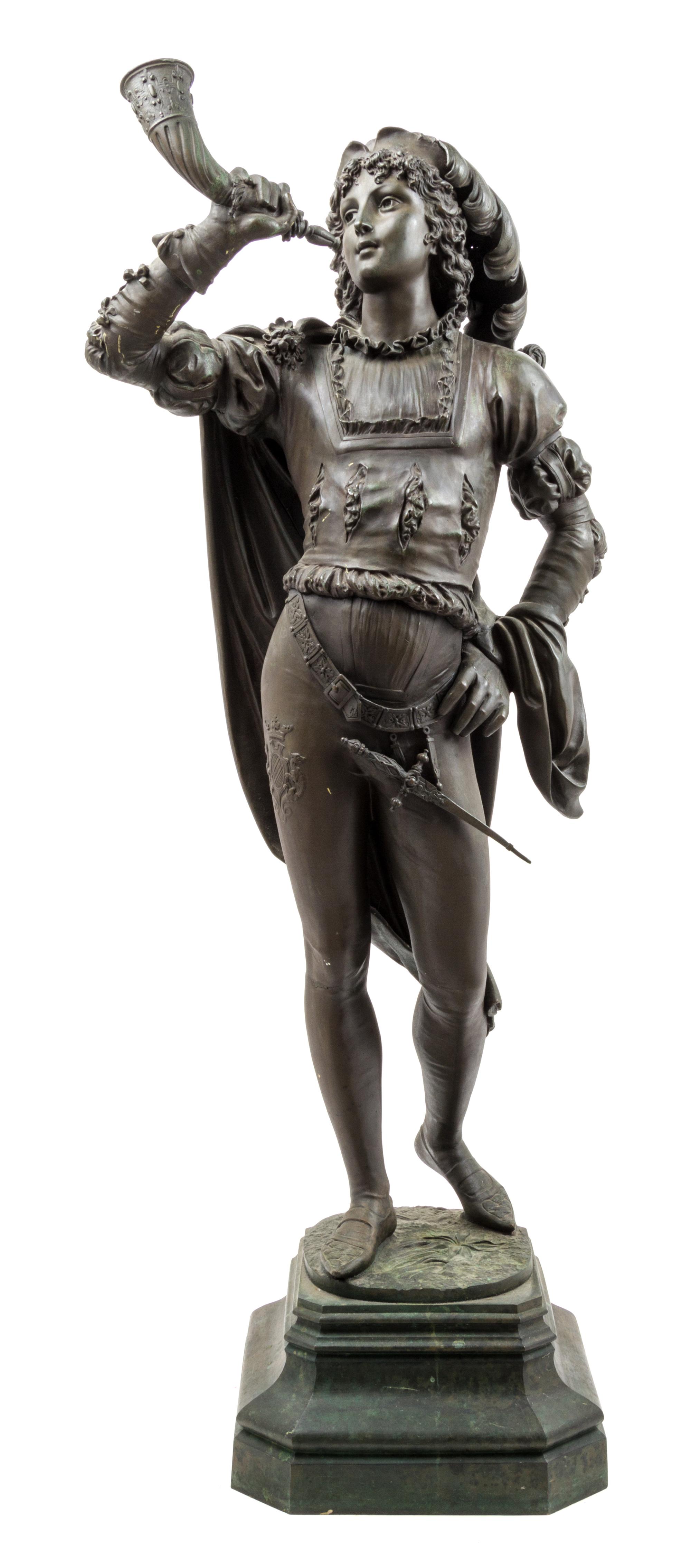 A French Bronze Figure of a Trumpeter Height 40 inches. — CHARLES GEORGES FERVILLE-SUAN (1847-1925)