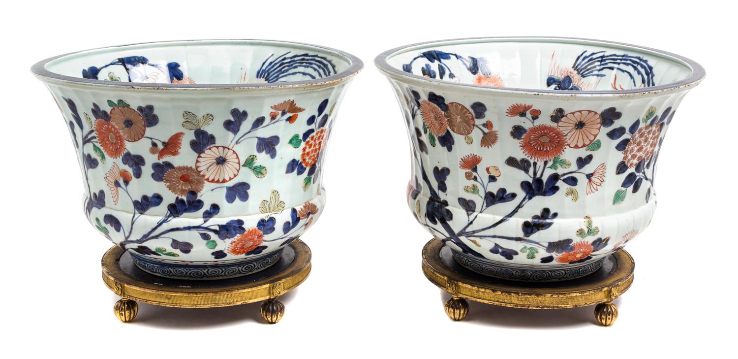 A Pair of Gilt Bronze Mounted Japanese Arita Porcelain Jardinieres Height 12 inches. — THE PORCELAIN 17TH CENTURY, MOUNTS 18TH CENTURY