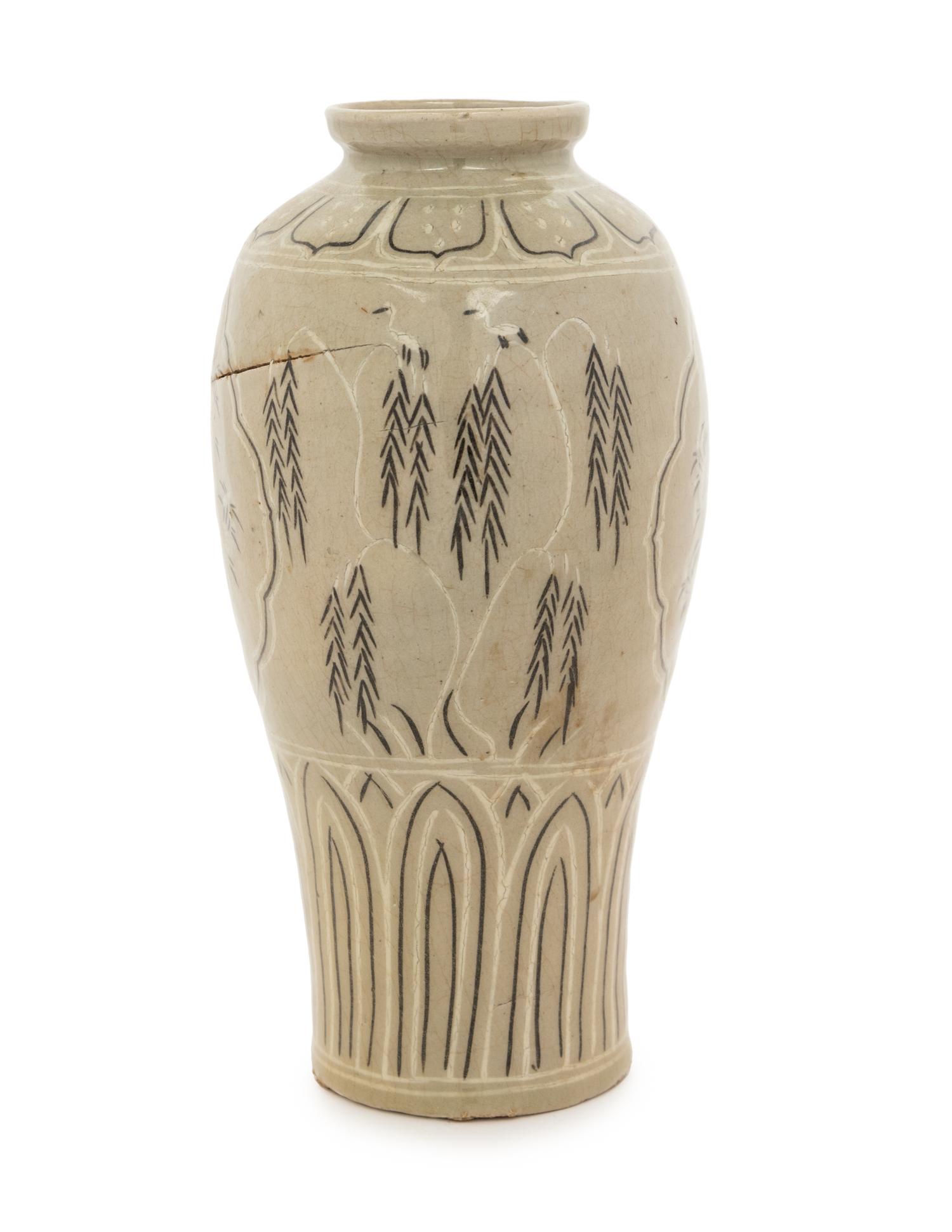 A Korean Goryeo-Style Inlaid Celadon Glazed Vase, Maebyong