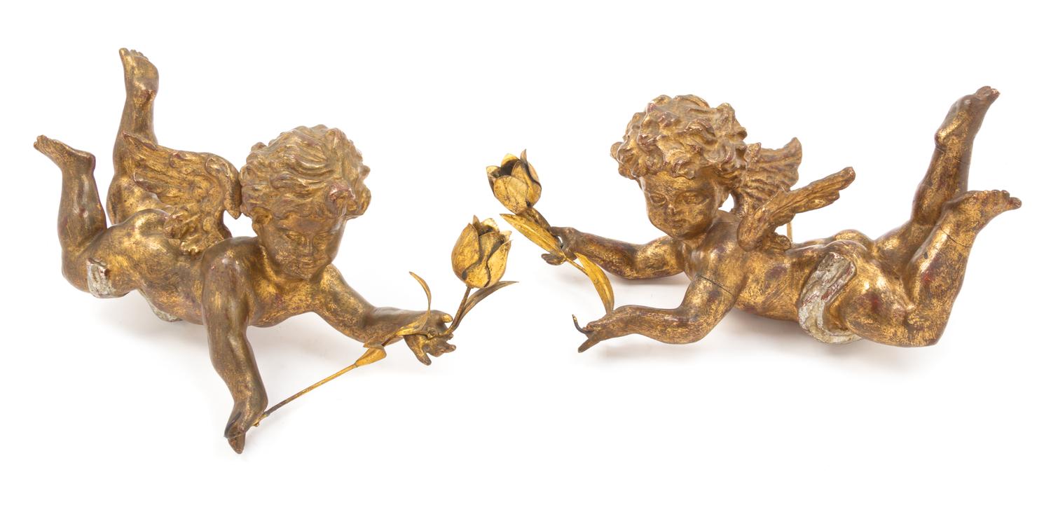 A Pair of Continental Giltwood Figural Sconces Width 16 1/2 inches. — LATE 19TH/EARLY 20TH CENTURY