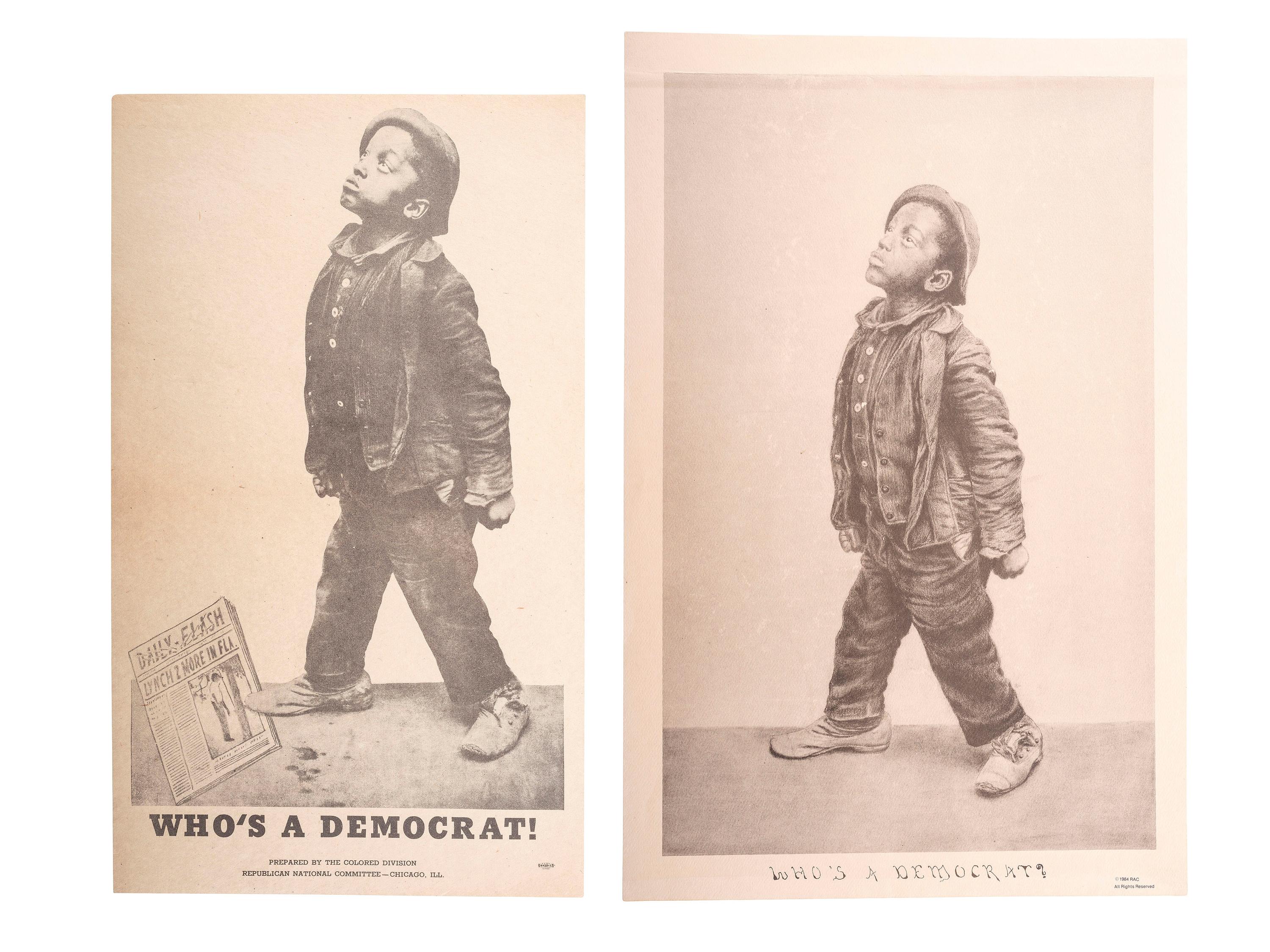 [POLITICS]. A group of 2 broadsides, including Who's a Democrat! Chicago: Colored Division, Republican National Committee, ca 1930s.