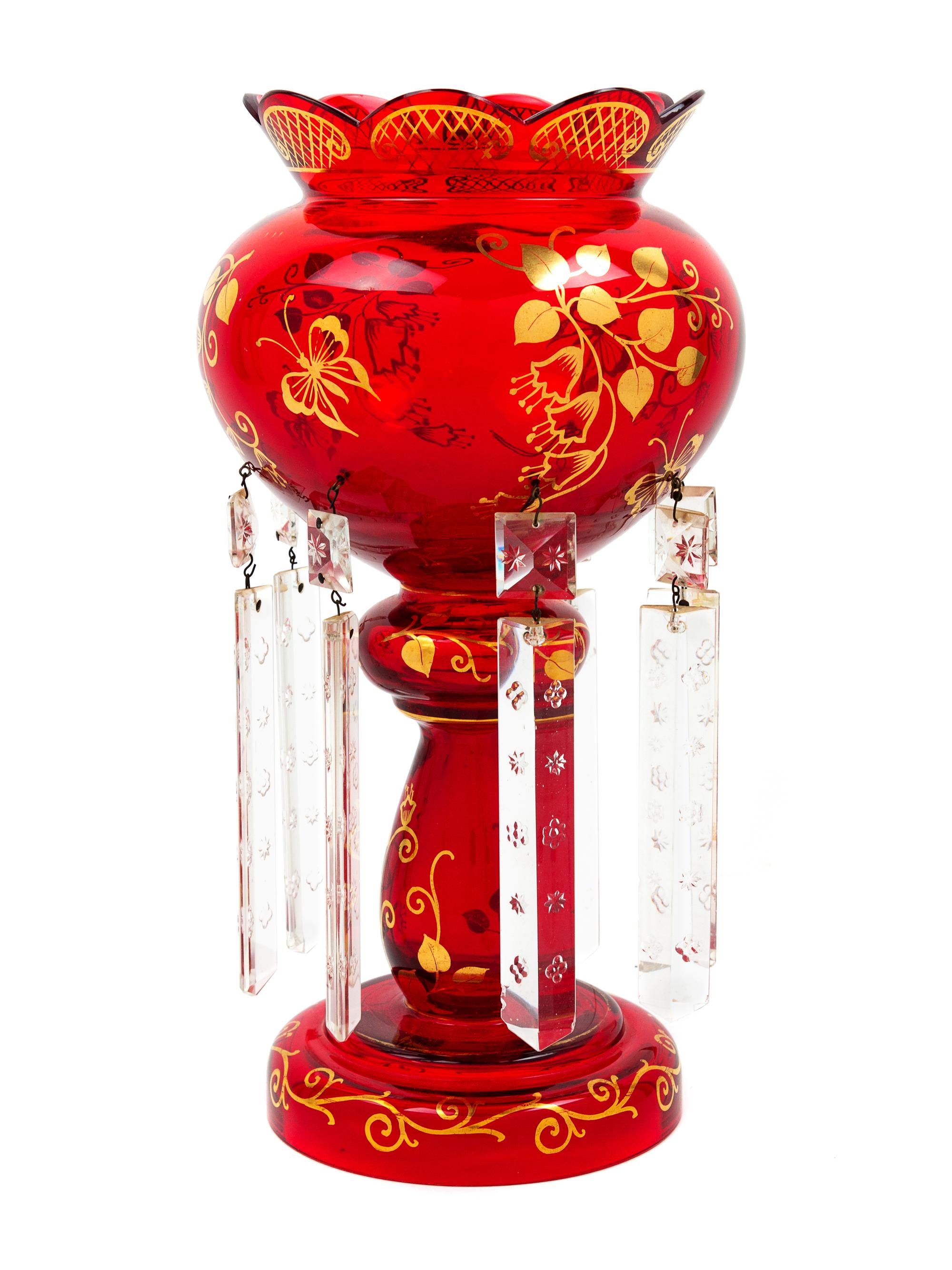 A Bohemian Gilt-Decorated Ruby and Cut Glass Candleholder