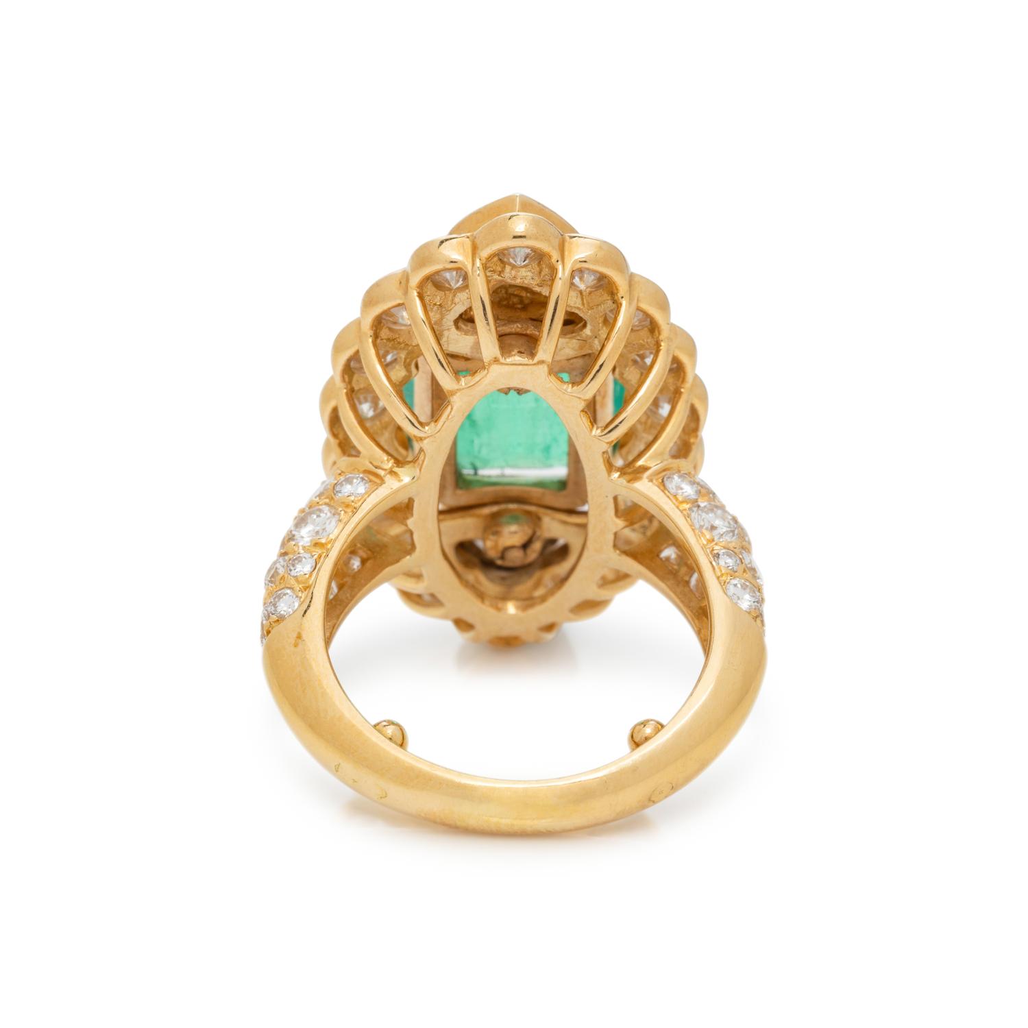 FRENCH, EMERALD AND DIAMOND RING