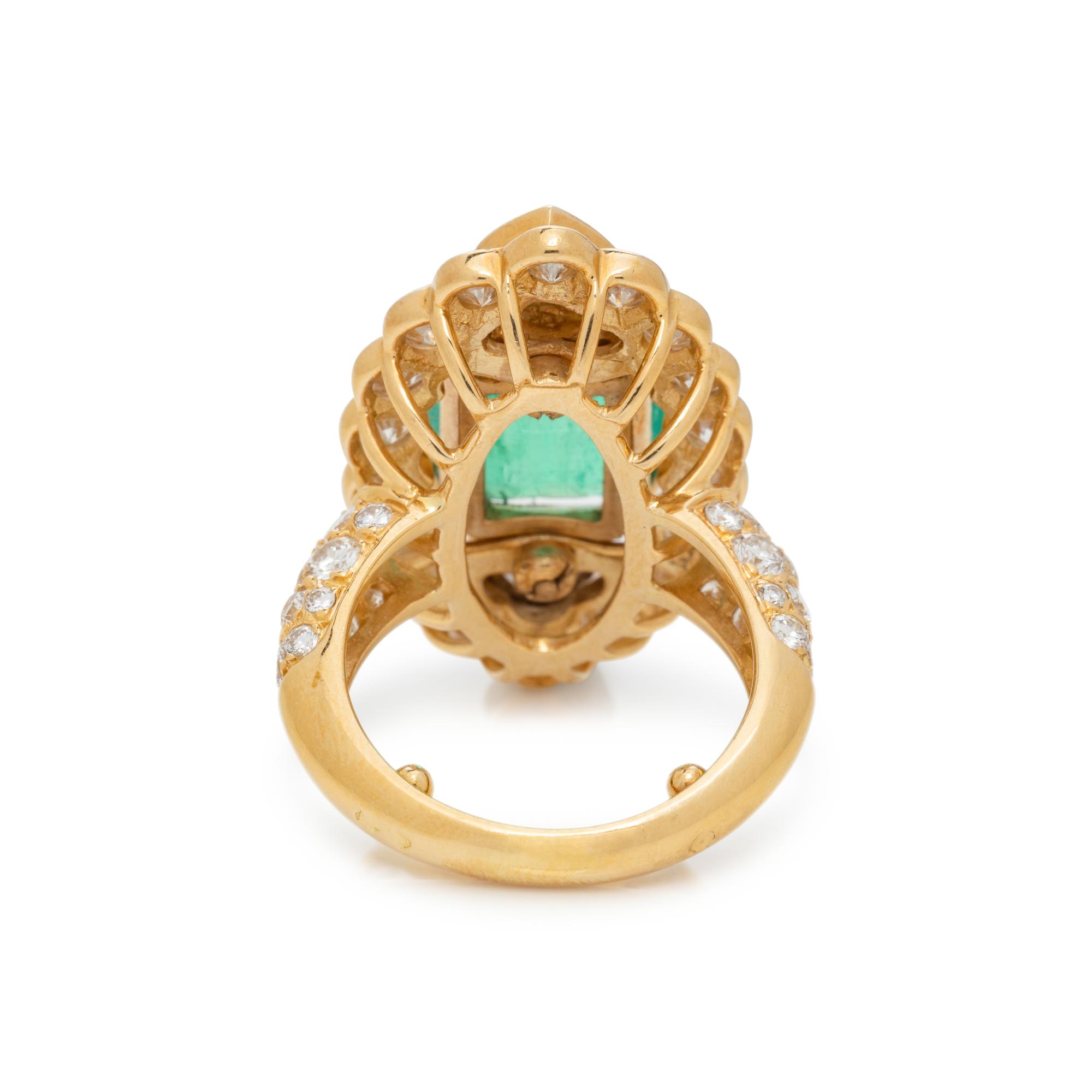 FRENCH, EMERALD AND DIAMOND RING
