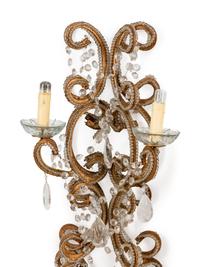 A Set of Four French Beaded Giltwood and Rock Crystal Sconces