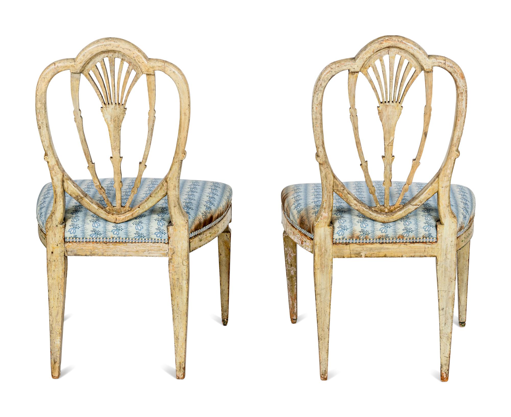 A Pair of North European Polychrome Decorated Side Chairs