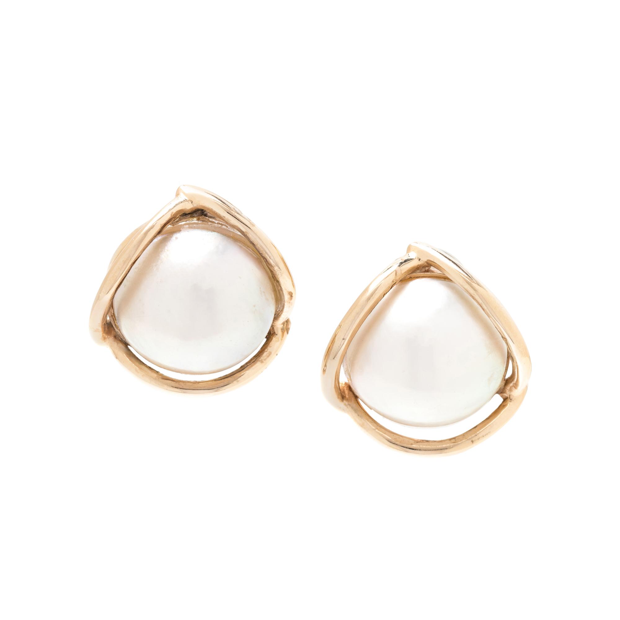 CULTURED MABE PEARL EARCLIPS