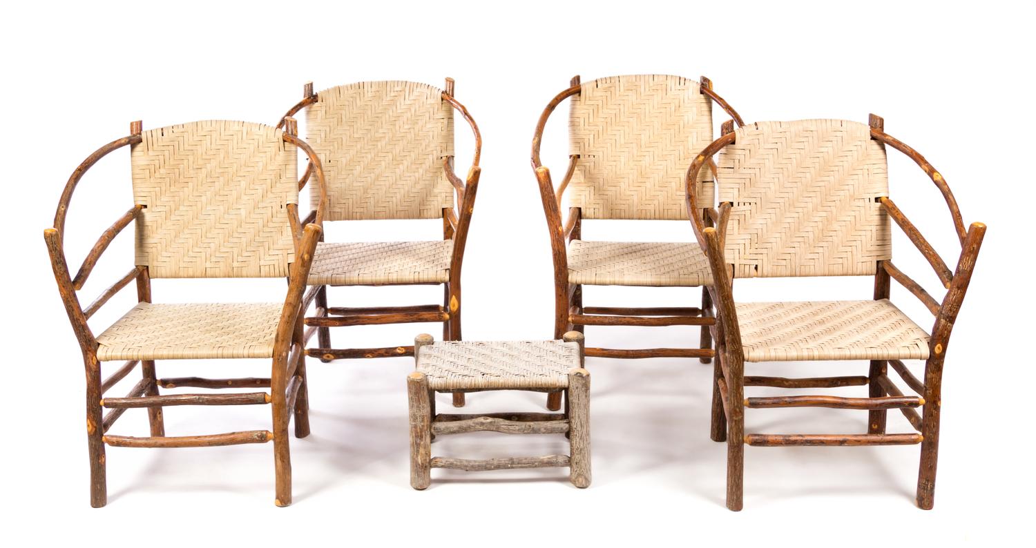 A Set of Four Rustic Style Chairs Height 36 1/4 inches.