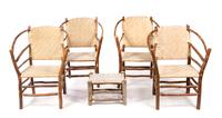 A Set of Four Rustic Style Chairs Height 36 1/4 inches.