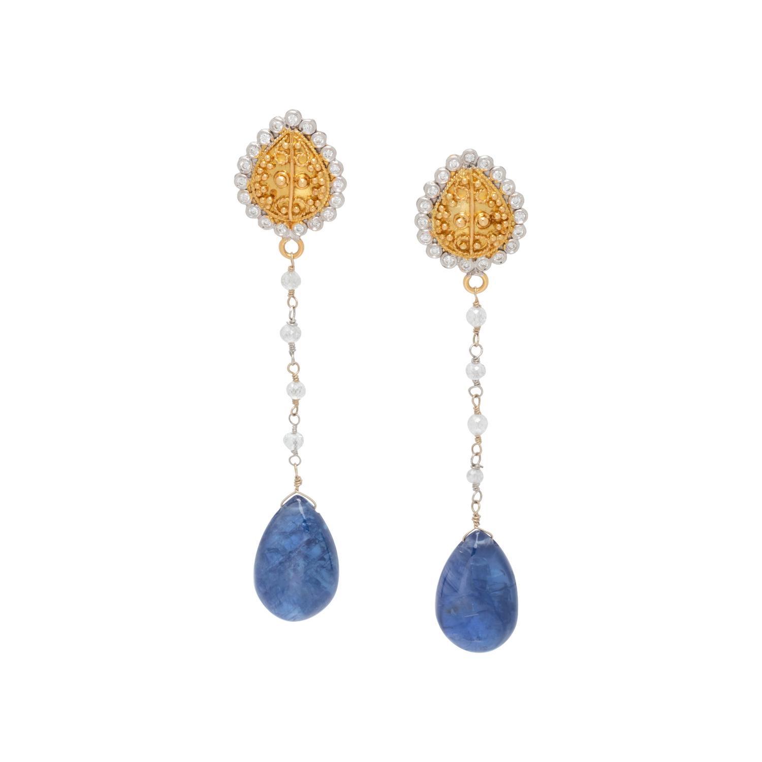 YELLOW GOLD, DIAMOND AND SAPPHIRE EARRINGS