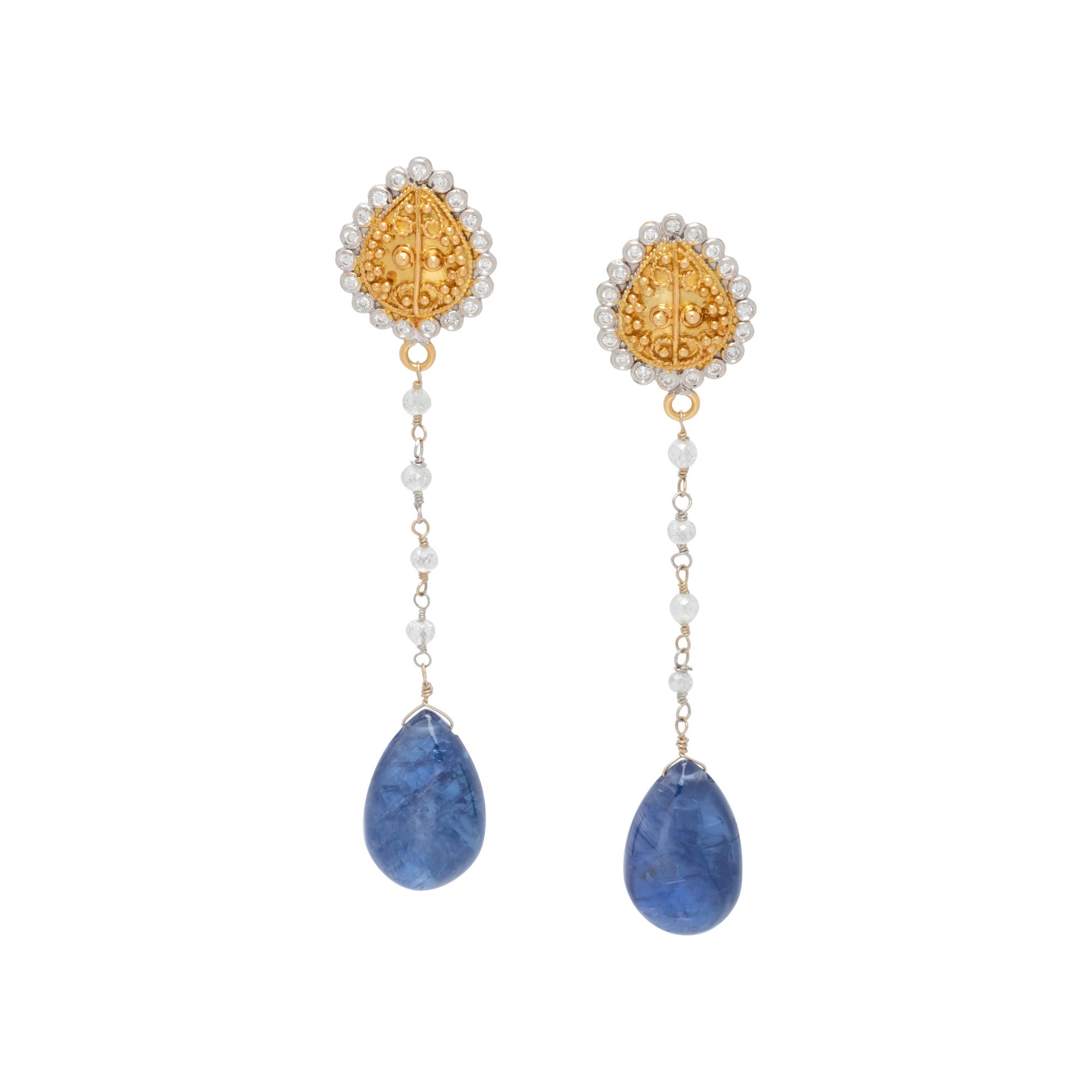 YELLOW GOLD, DIAMOND AND SAPPHIRE EARRINGS
