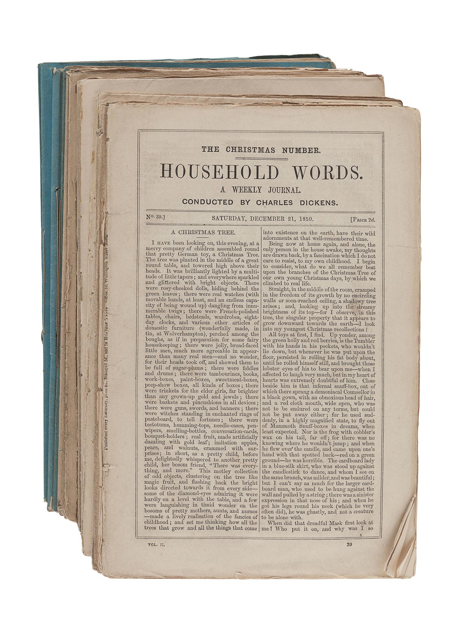 DICKENS, Charles (1812-1870). [The Christmas Numbers from Household Words and All the Year Round ]. Household Words . London: Bradbury & Evans, 1850-1858. -- All the Year Round. London: C. Whiting & Chapman and Hall, 1859-1867.