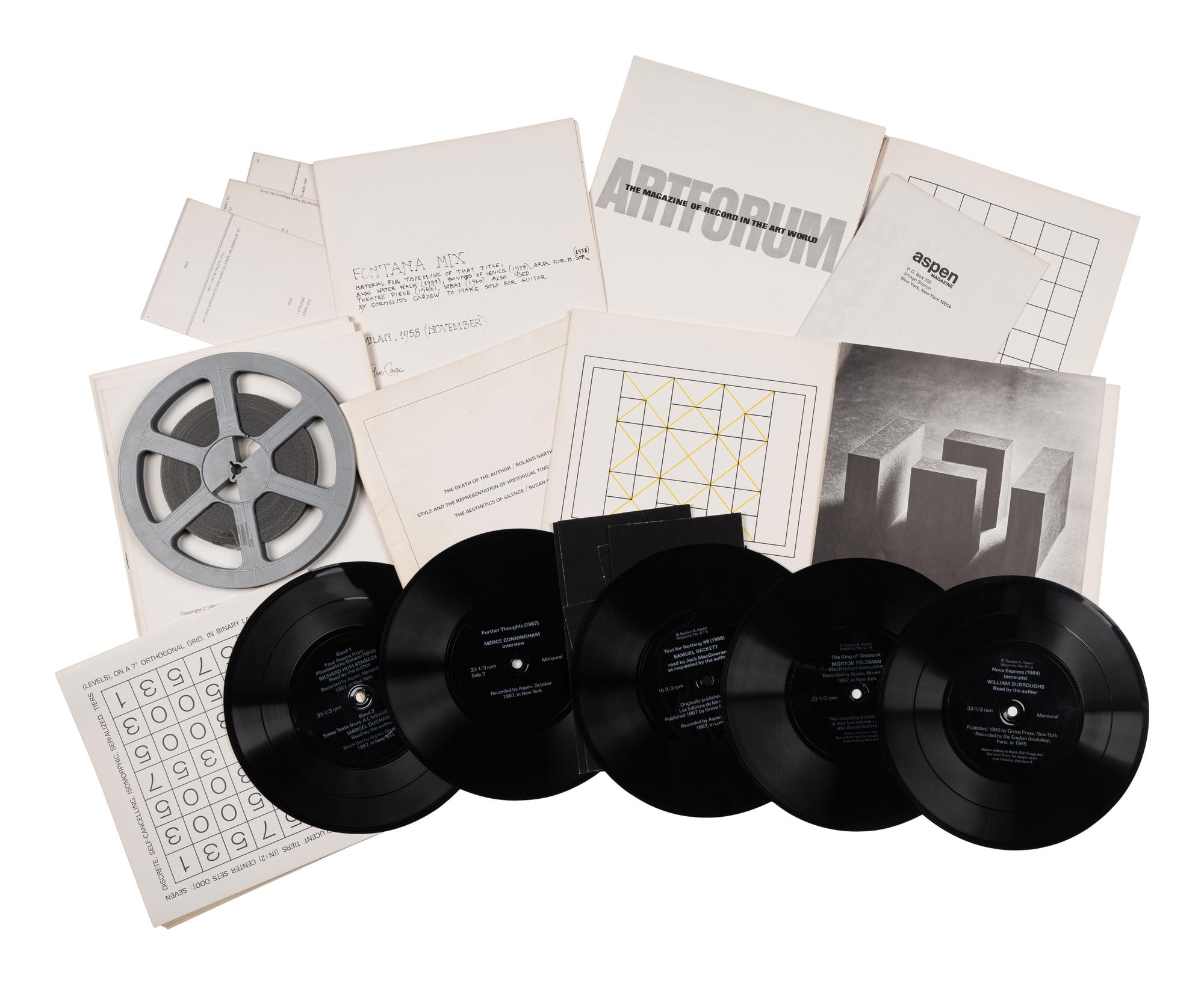 [ARTISTS' BOOKS] -- [ASPEN MAGAZINE]. JOHNSON, Phyllis, editor. Aspen the Magazine in a Box . COMPLETE RUN: Numbers 1, 2, 3, 4, 5&6, 6A, 7, 8, 9, and 10. New York: Roaring Ford Press & Aspen Communications Inc., 1965-1971.
