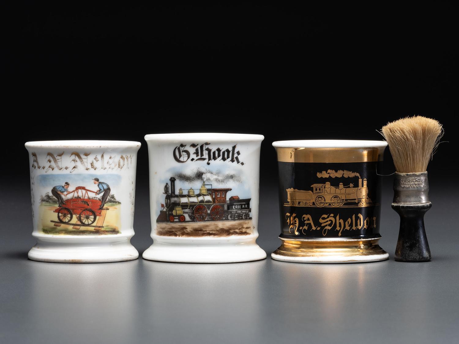 Three Railroad Worker's Porcelain Occupational Shaving Mugs