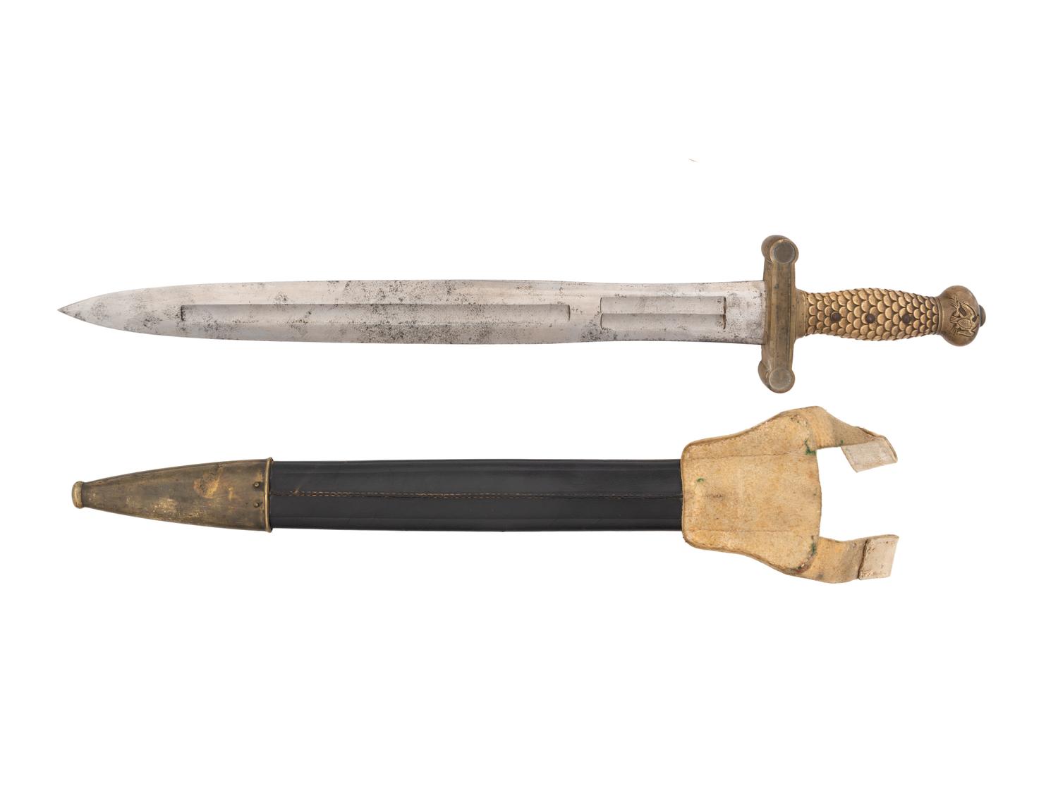[MILITARIA]. US Model 1832 artillery sword with scabbard. Manufactured by N.P. Ames, Springfield, MA.