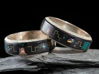 Pair of Matchinf Sterling Silver Bangle Bracelets, with Cosmic Inlay