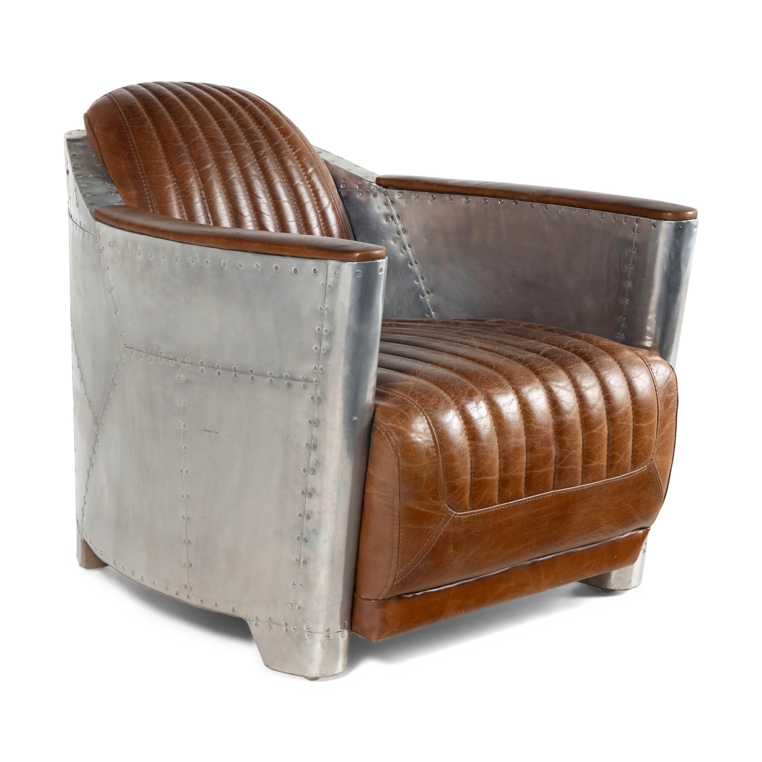 A Contemporary Leather-Upholstered Chrome "Aviator" Chair