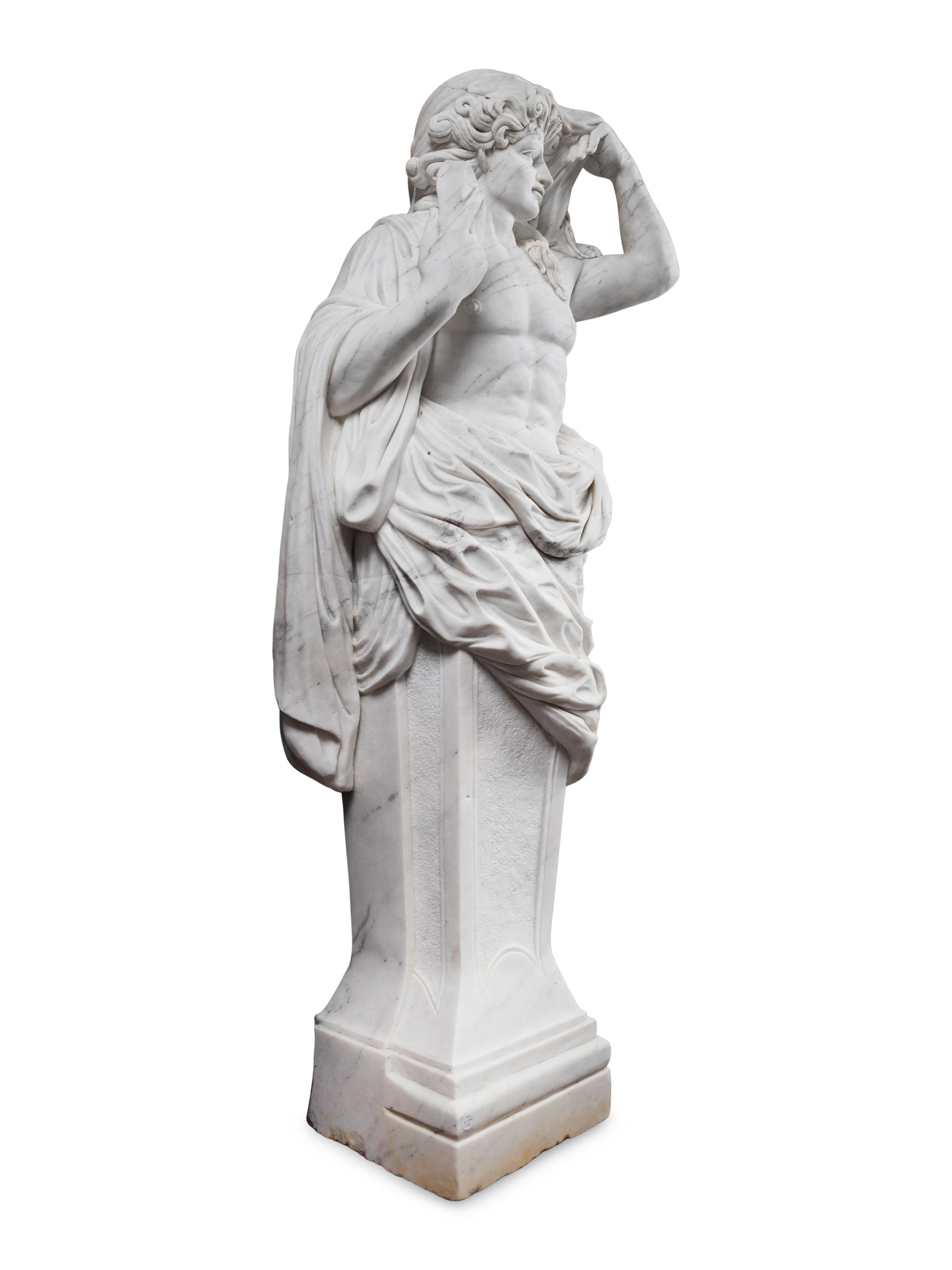 A Set of Four Monumental Carved Marble Garden Herms Allegorical of the Four Seasons