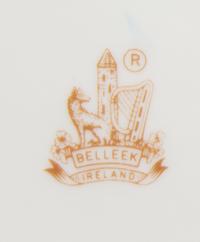 Five Belleek Ribbon Decorated Articles Height of tallest 6 1/4 inches. — SEVENTH GOLD MARK (1980-1983)