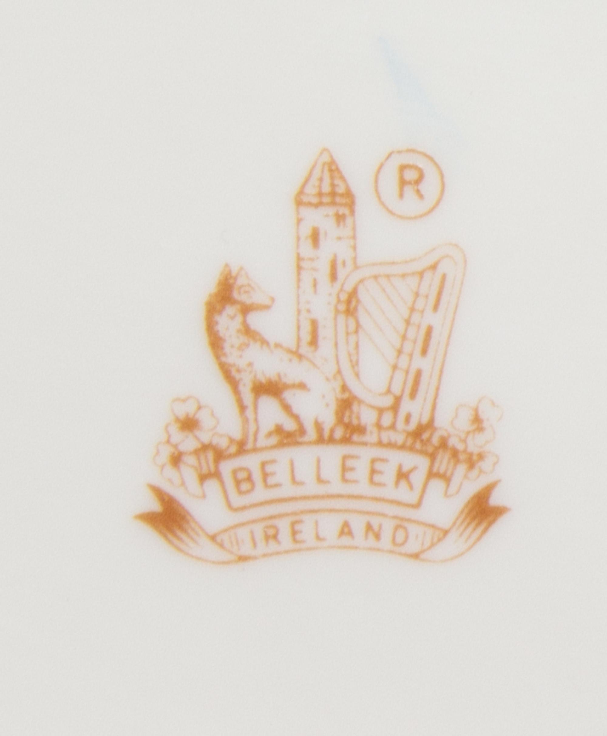 Five Belleek Ribbon Decorated Articles Height of tallest 6 1/4 inches. — SEVENTH GOLD MARK (1980-1983)