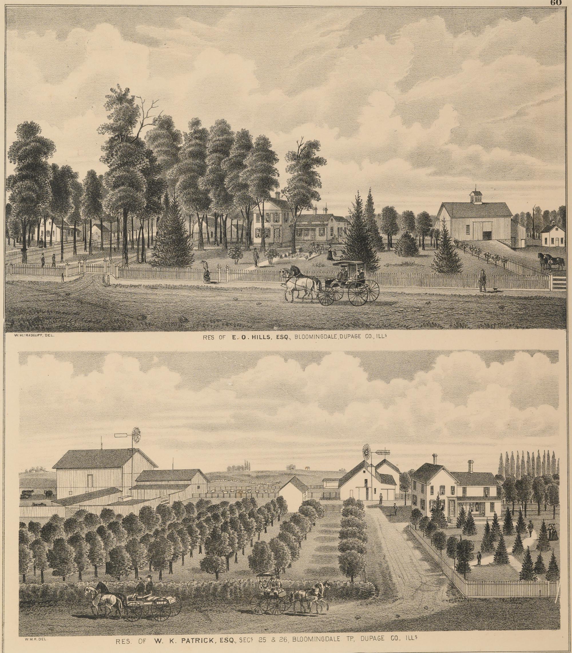 Printed City Views and Farm Scenes of Bloomingdale and Dupage County, Ill. N.p.: N.d. 23 x 21 In. Matted and framed.