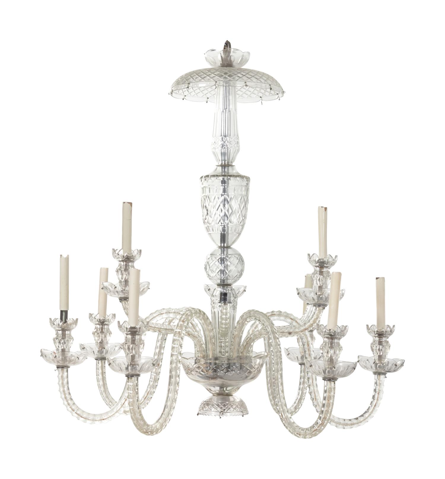 A George III Style Cut Glass Nine-Light Chandelier