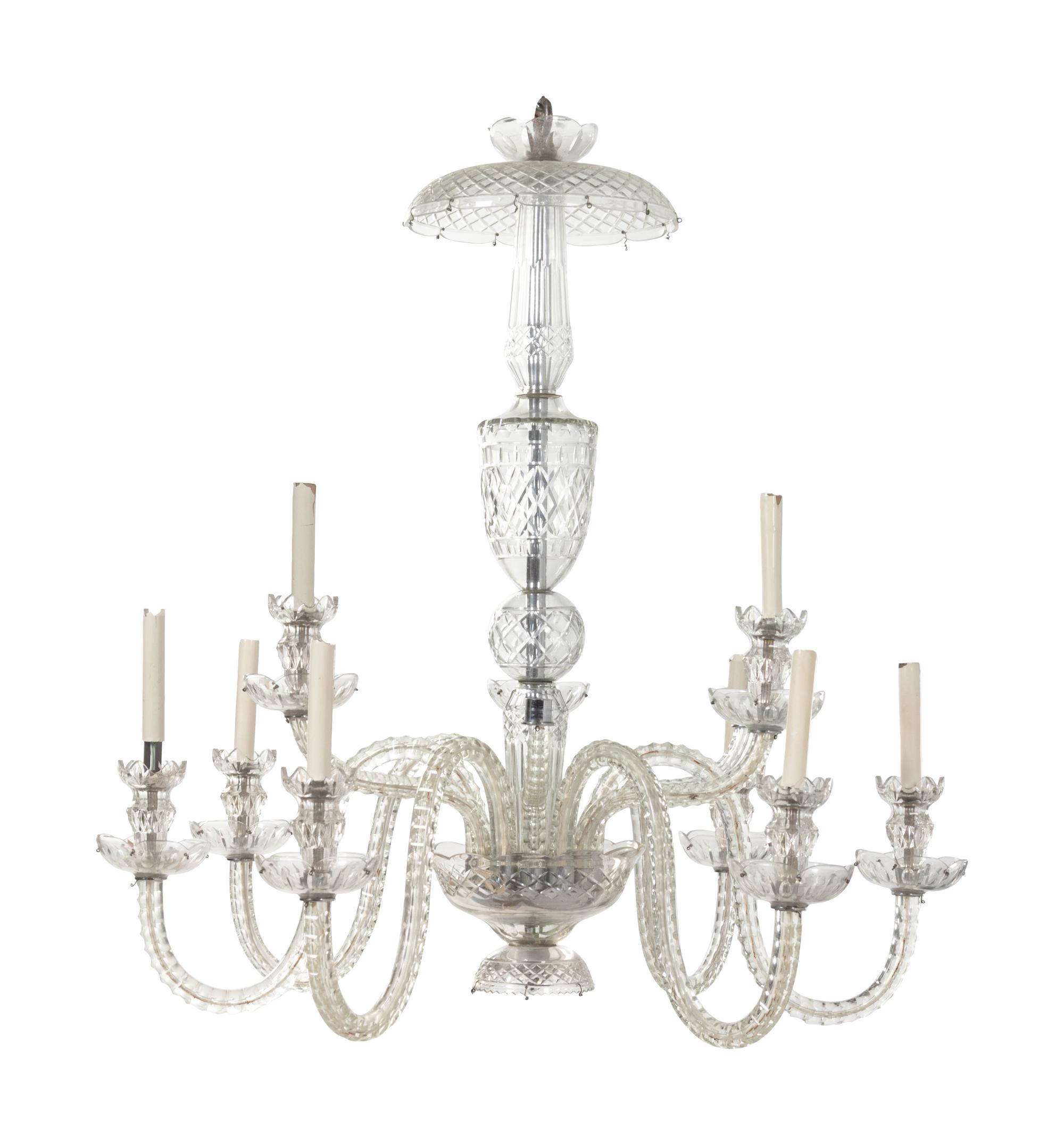 A George III Style Cut Glass Nine-Light Chandelier