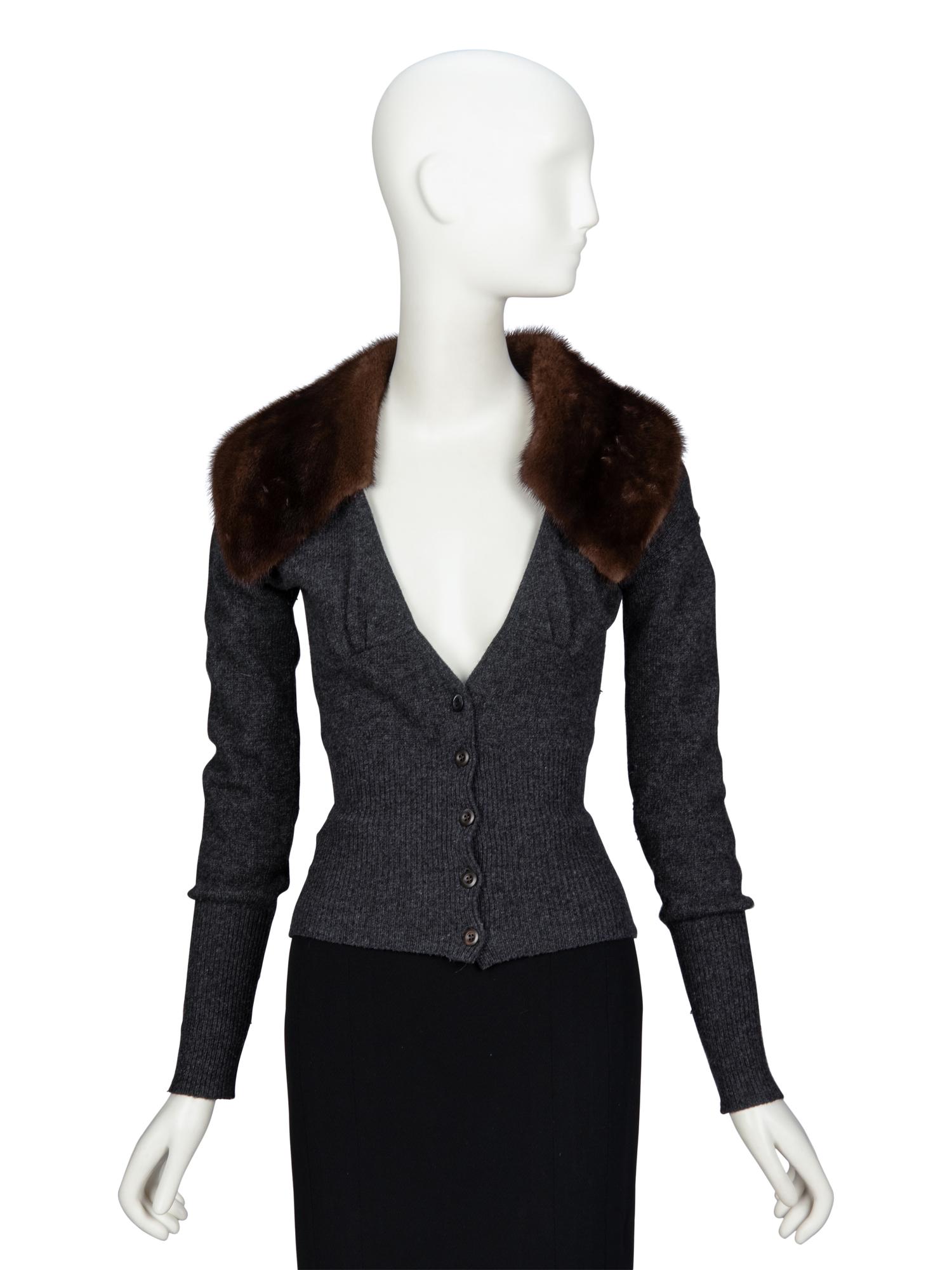 PRADA, FUR COLLAR CARDIGAN