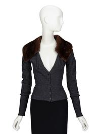 PRADA, FUR COLLAR CARDIGAN