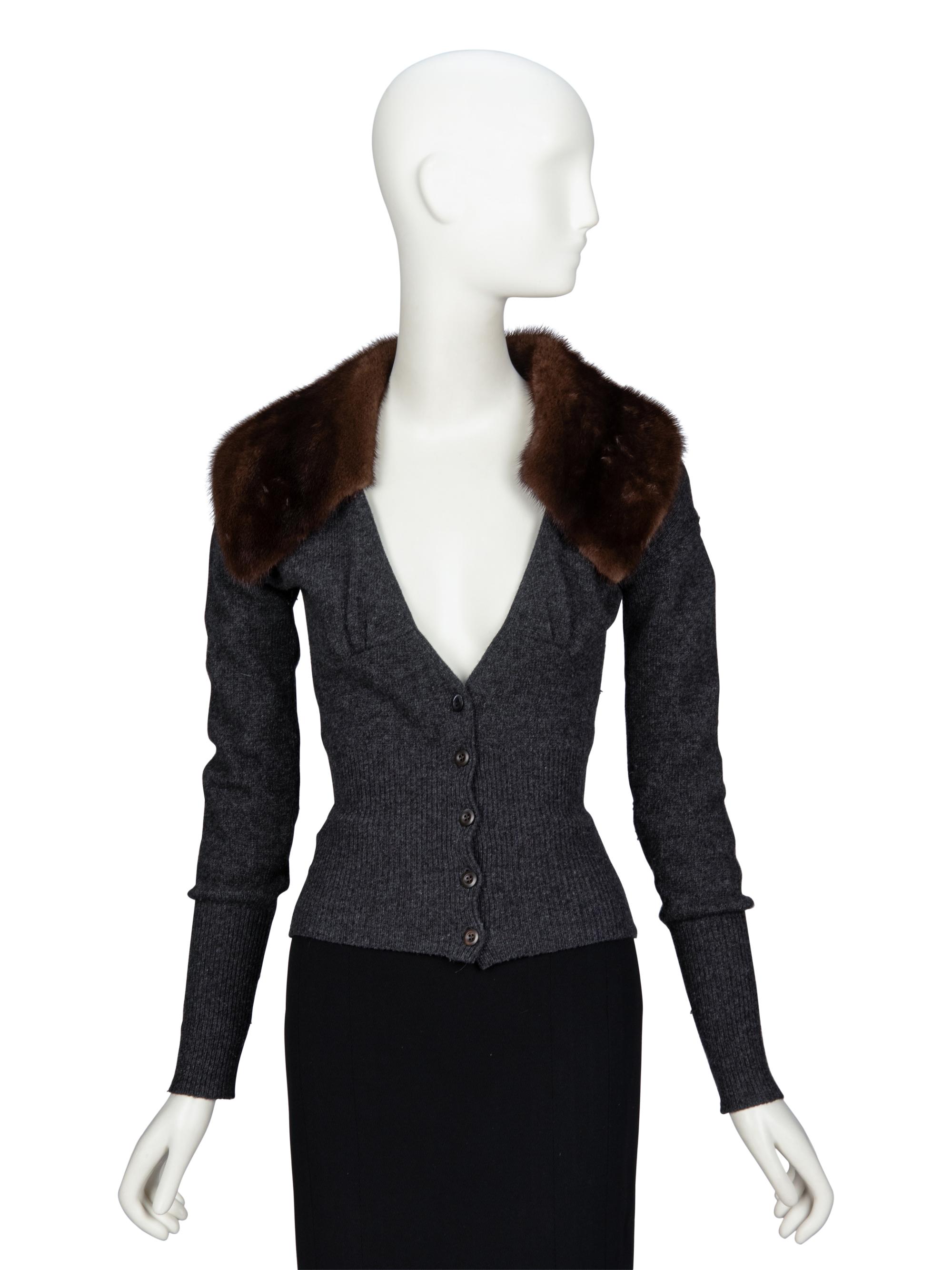PRADA, FUR COLLAR CARDIGAN