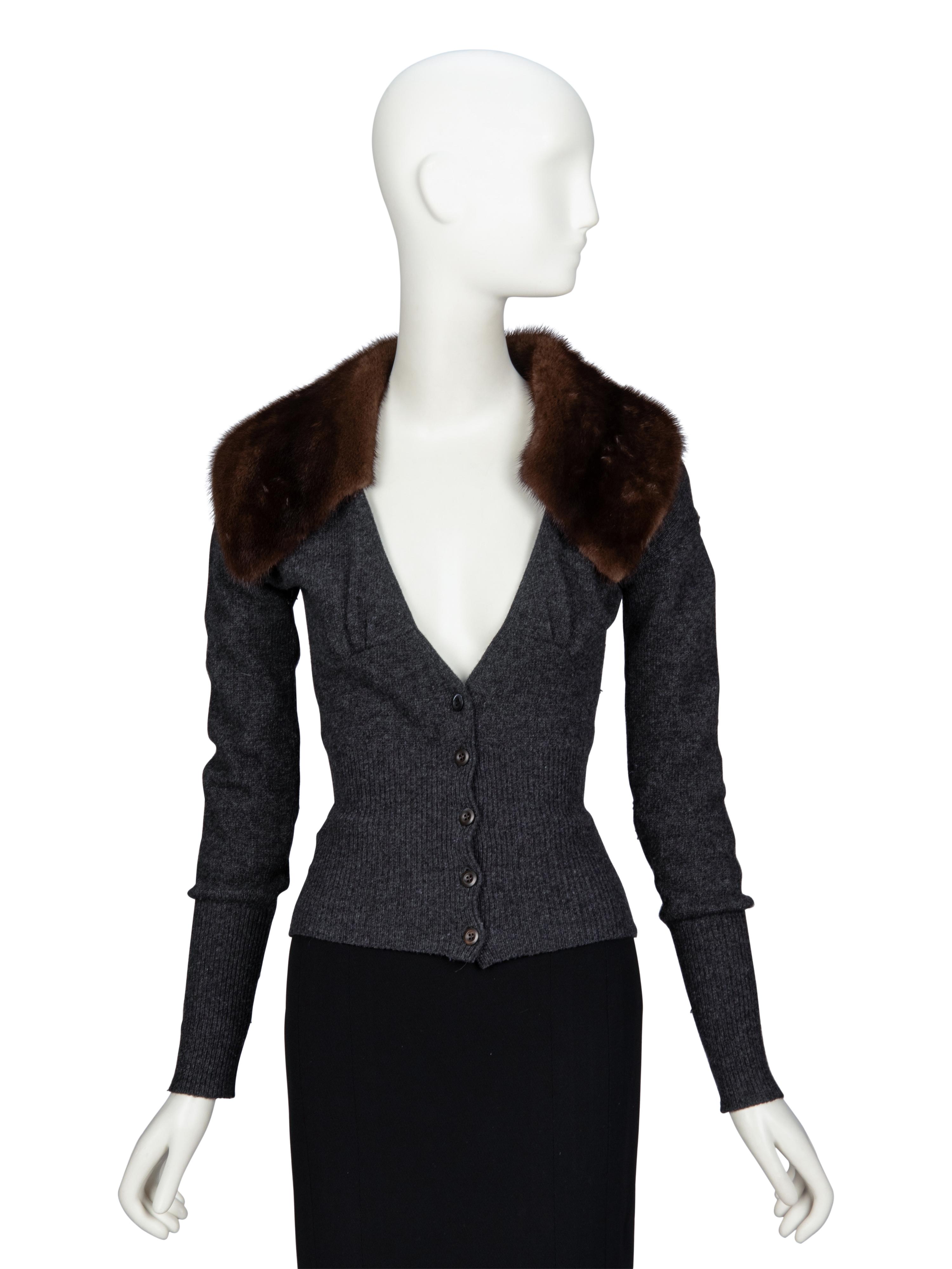 PRADA, FUR COLLAR CARDIGAN
