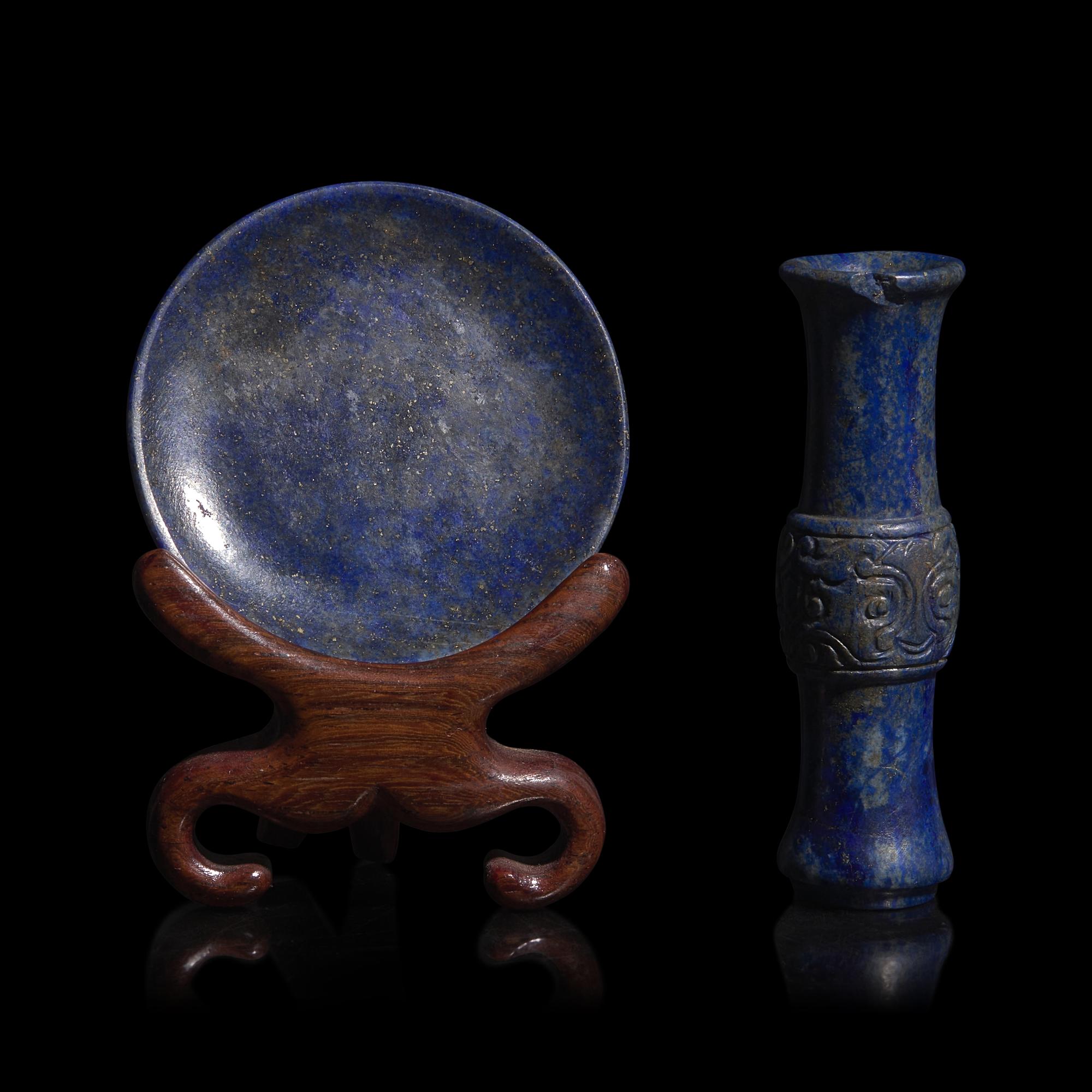 A Chinese Lapis lazuli Snuff Dish and "Gu" Form Small Bottle