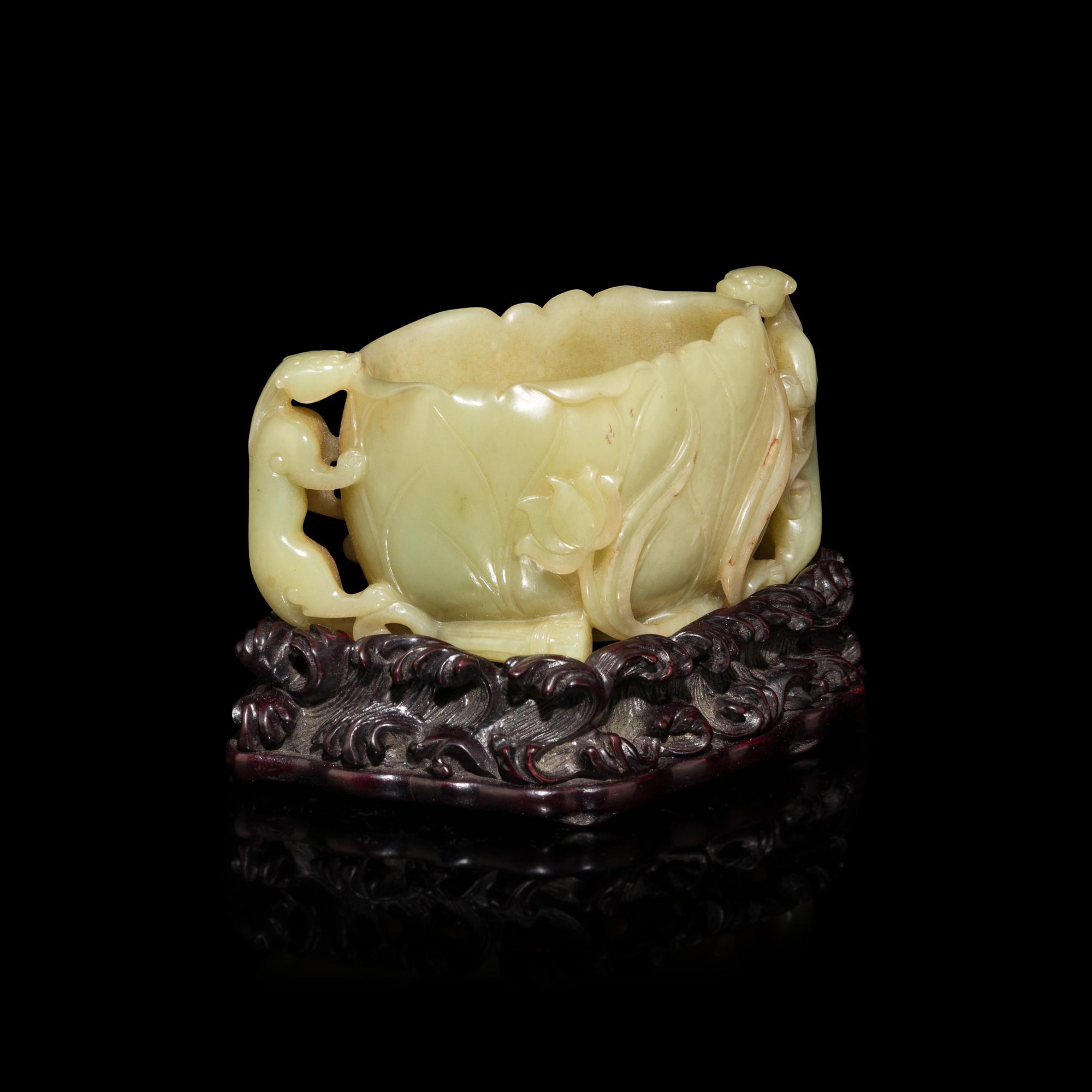 A Chinese Yellow Jade 'Lotus' Washer 黃玉荷葉式洗