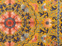 Two Yellow Ground Embroidered Silk Kang Cushion Covers