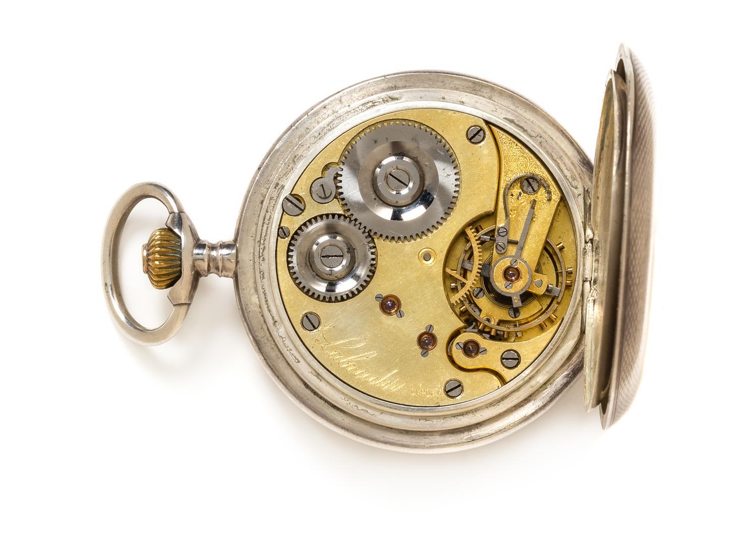 A Silver Hunter Case Pocket Watch, Labrador/Omega, 64.60 dwts.
