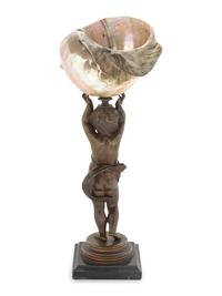 A Continental Bronze and Nautilus Shell Table Ornament
