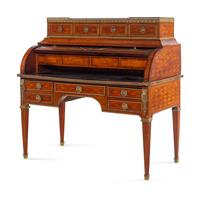 A Louis XVI Style Gilt Bronze Mounted Parquetry Bureau à Cylindre
