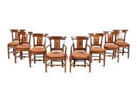 A Set of Eight Louis Philippe Carved and Painted Fruitwood Dining Chairs