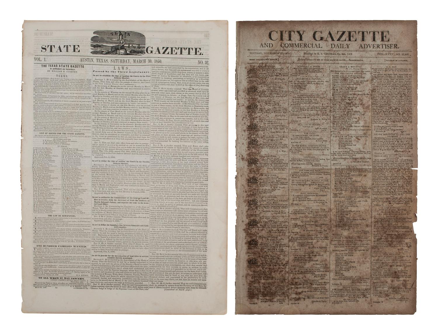 [ENSLAVEMENT & ABOLITION]. Group of newspapers involving enslavement and abolition, plus.