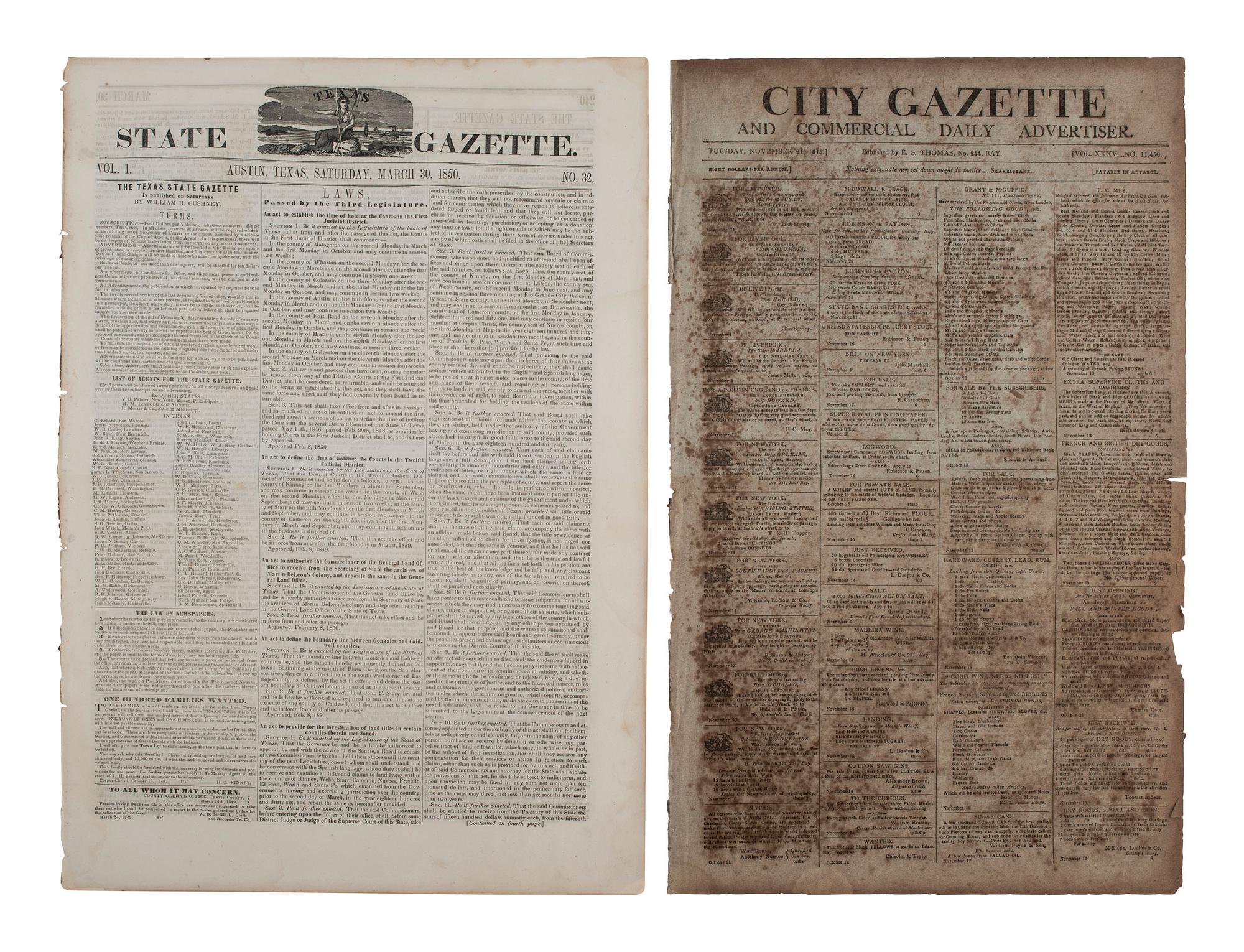 [ENSLAVEMENT & ABOLITION]. Group of newspapers involving enslavement and abolition, plus.