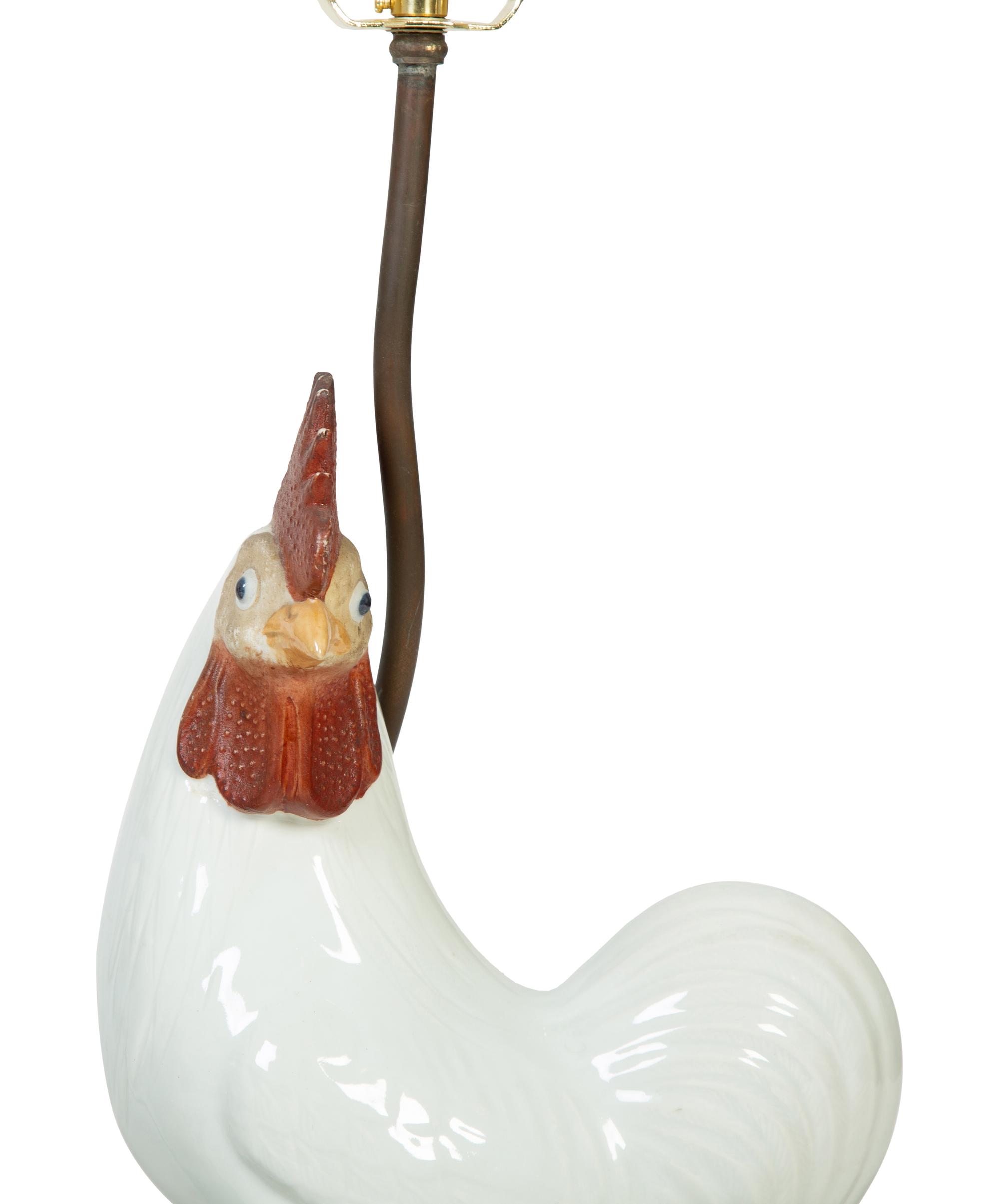 A Pair of Chinese Export Porcelain Roosters Mounted as Lamps