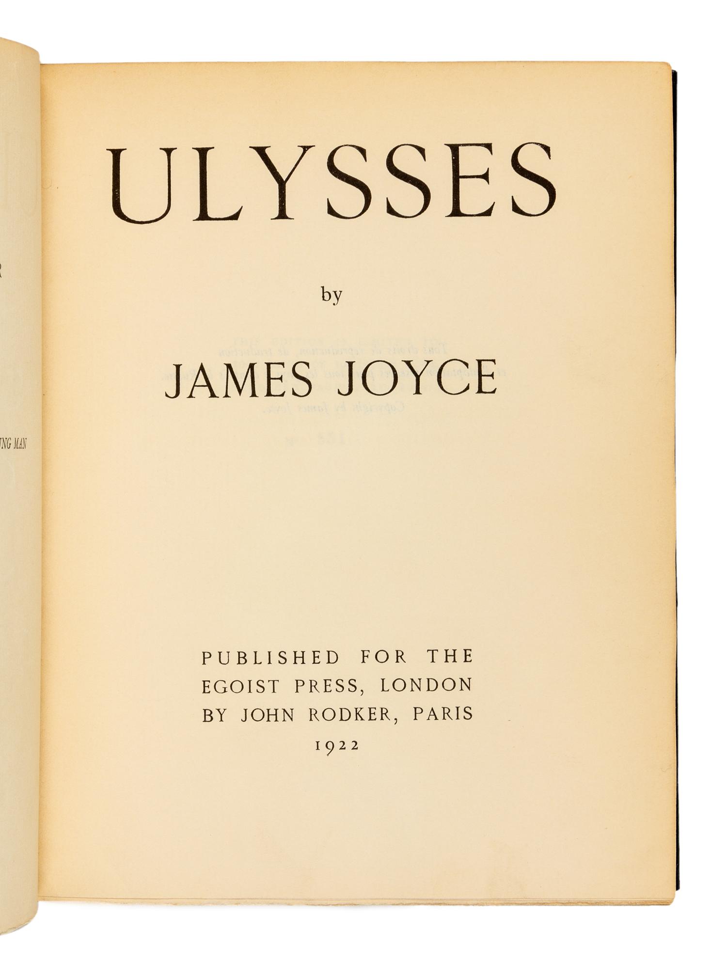 JOYCE, James (1882-1941). Ulysses. London: Printed for the Egoist Press, London by John Rodker, Paris, 1922.