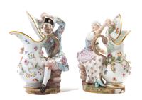A Pair of Meissen Porcelain Figural Ewers Height 7 1/4 inches. — 19TH/20TH CENTURY