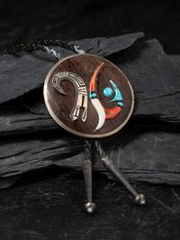 Silver Bolo Tie, with Mirroring Mosiac Inlay Winged Elements