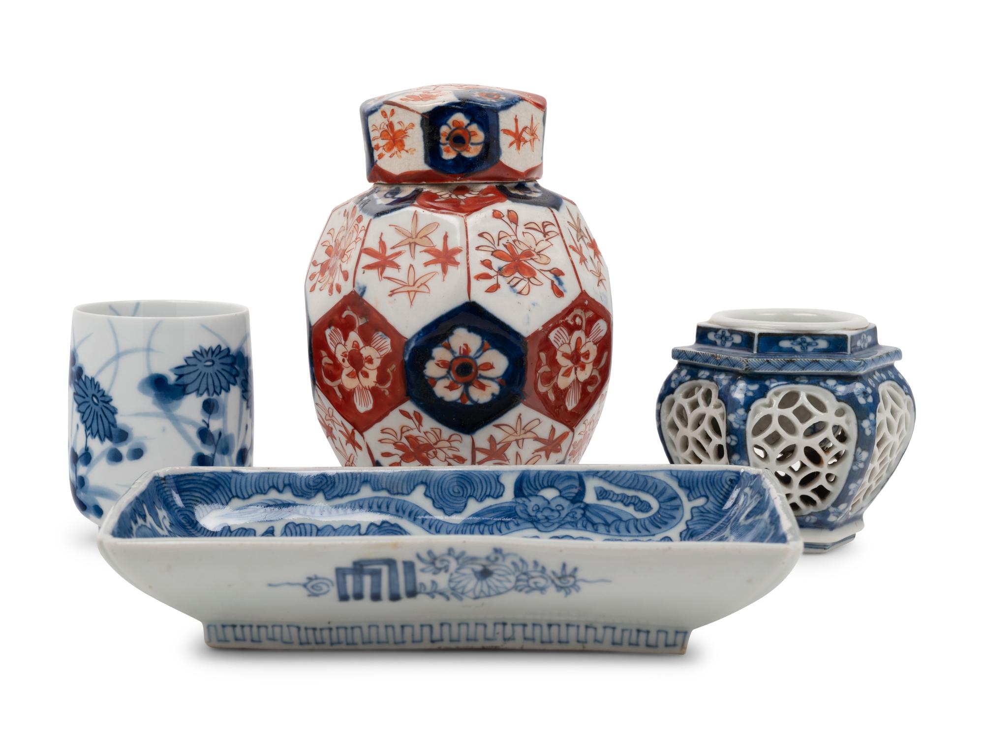 Four Japanese Blue and White Porcelain Articles