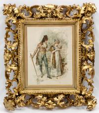 A Continental Painting on Silk Height of frame 15 1/4 x width 13 x depth 2 inches. — 19TH/20TH CENTURY